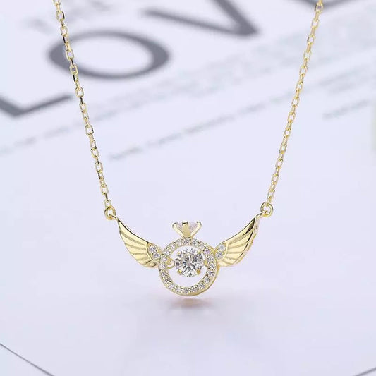 Angel Wings Moving Crystal Ring Pendant