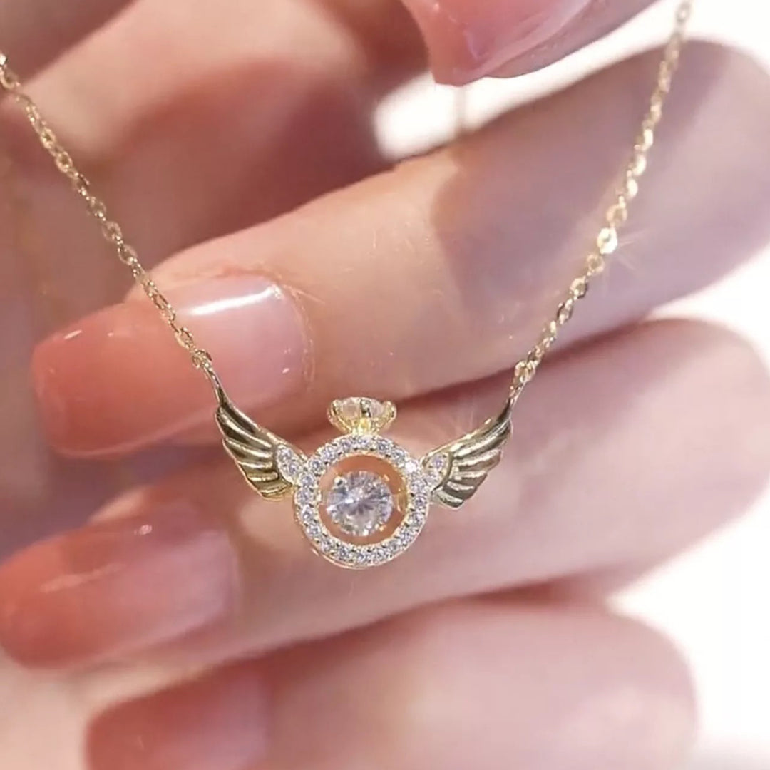 Angel Wings Moving Crystal Ring Pendant