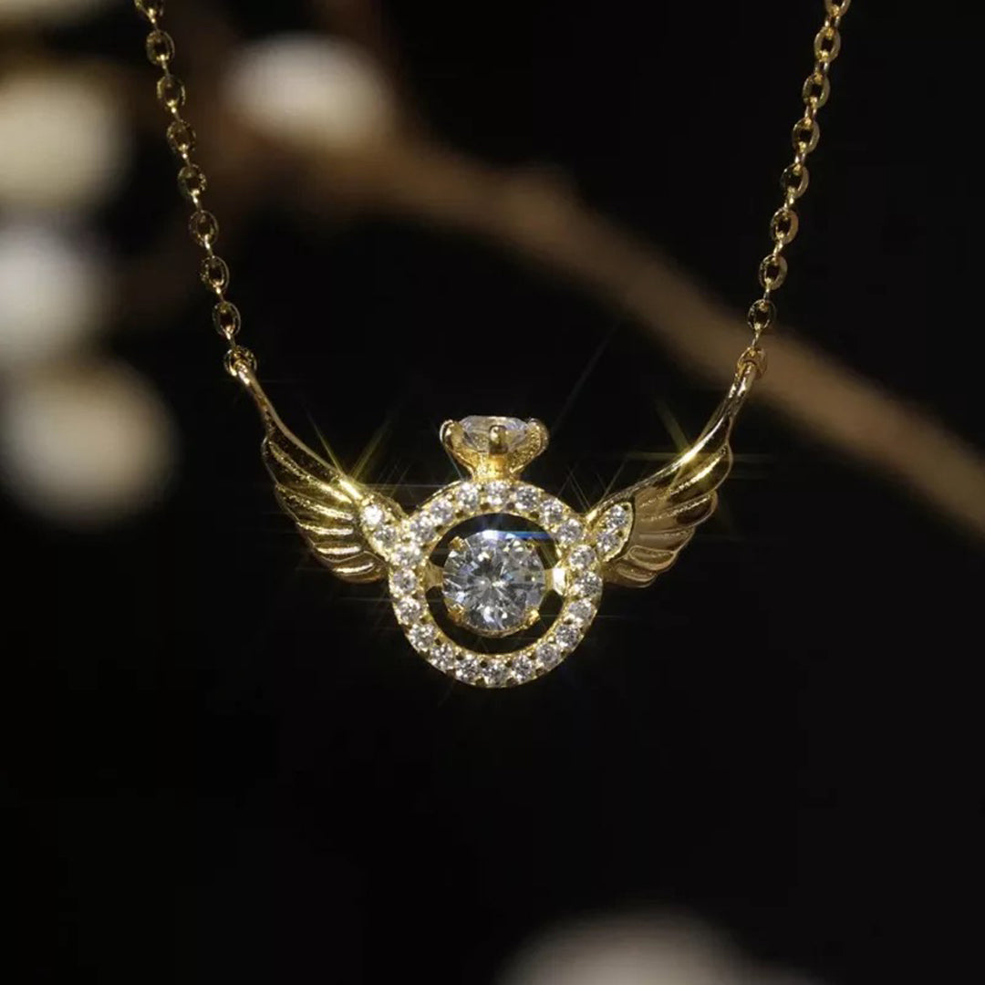 Angel Wings Moving Crystal Ring Pendant