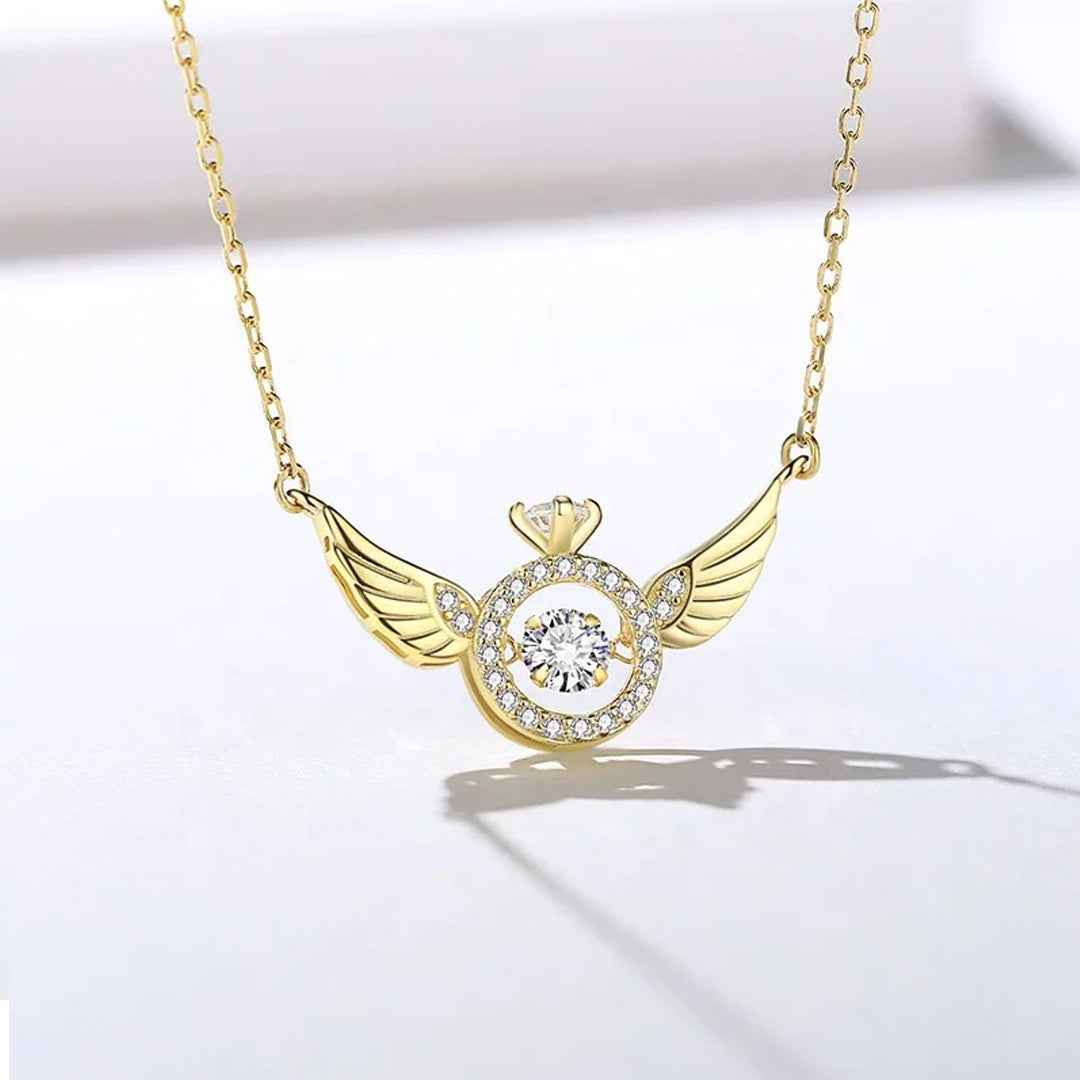 Angel Wings Moving Crystal Ring Pendant